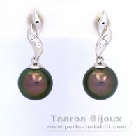 Orecchini in Argento e 2 Perle di Tahiti Rotonda C 9 mm
