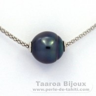 Collana in Argento e 1 Perla di Tahiti Cerchiate B 12.5 mm