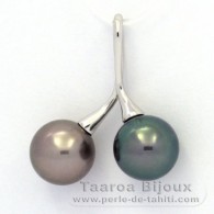 Ciondolo in Argento e 2 Perle di Tahiti Rotonda C 10.1 e 10.2 mm