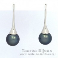 Orecchini in Argento e 2 Perle di Tahiti Rotonda C 10.1 mm