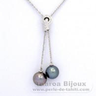 Collana in Argento e 2 Perle di Tahiti Rotonda C 11 e 11.2 mm