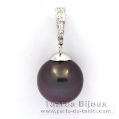 Ciondolo in Argento e 1 Perla di Tahiti Semi-Rotonda C 14.5 mm