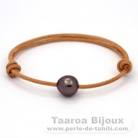 Braccialetto in Cuoio e 1 Perla di Tahiti Semi-Barocca B 10.5 mm