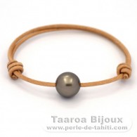 Braccialetto in Cuoio e 1 Perla di Tahiti Rotonda C 12.6 mm