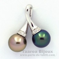 Ciondolo in Argento e 2 Perle di Tahiti Rotonda C+ 10.1 e 10.2 mm