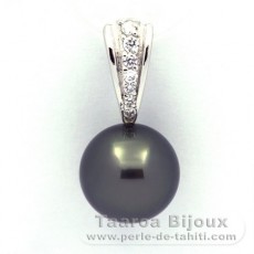 Ciondolo in Argento e 1 Perla di Tahiti Rotonda C 12.6 mm
