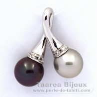Ciondolo in Argento e 2 Perle di Tahiti Rotonda C 9.8 e 9.9 mm