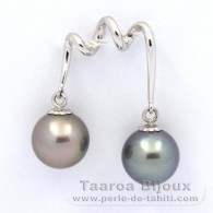 Ciondolo in Argento e 2 Perle di Tahiti Rotonda C 10 mm