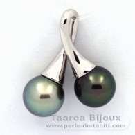 Ciondolo in Argento e 2 Perle di Tahiti Rotonda C 10 e 10.1 mm