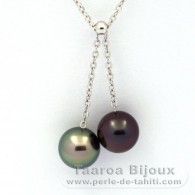 Collana in Argento e 2 Perle di Tahiti Rotonda C+ 9.6 e 9.7 mm