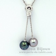 Collana in Argento e 2 Perle di Tahiti Rotonda C+ 11.5 e 11.6 mm