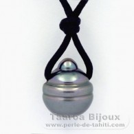 Collana in Cotone e 1 Perla di Tahiti Cerchiate C 13 mm