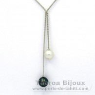 Collana in Argento e 2 Perle di Tahiti Rotonda C 11.2 e 11.5 mm
