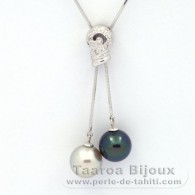 Collana in Argento e 2 Perle di Tahiti Rotonda C+ 10.8 e 10.9 mm