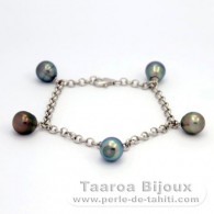 Braccialetto in Argento e 5 Perle di Tahiti Cerchiate C 8.7 mm
