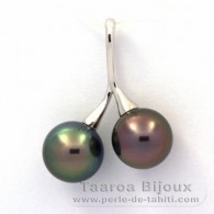 Ciondolo in Argento e 2 Perle di Tahiti Rotonda C 10.4 e 10.7 mm