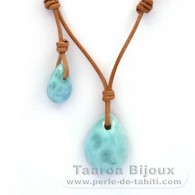 Collana in Cuoio e 2 Larimar - 6.7 e 2.2 gr