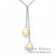 Collana in Argento e 2 Perlas de Australia Semi-Barroca C 13.9 e 14.4 mm