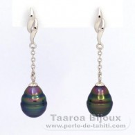 Orecchini in Argento e 2 Perle di Tahiti Cerchiate C 9.5 mm