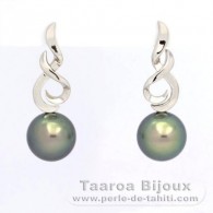 Orecchini in Argento e 2 Perle di Tahiti Rotonda C 10.6 mm