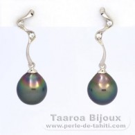 Orecchini in Argento e 2 Perle di Tahiti Semi-Barroca B 8.5 mm