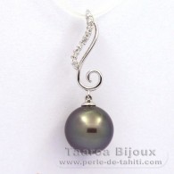 Ciondolo in Argento e 1 Perla di Tahiti Rotonda C 12.3 mm