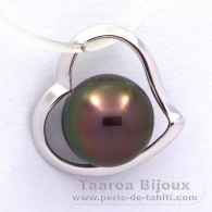 Ciondolo in Oro bianco 18K e 1 Perla di Tahiti Rotonda A 8.5 mm