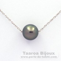 Collana in Argento e 1 Perla di Tahiti Rotonda C 9.1 mm
