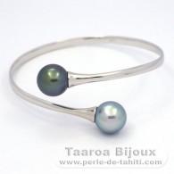Braccialetto in Argento e 2 Perle di Tahiti Rotonda C 11.8 mm