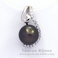 Ciondolo in Argento e 1 Perla di Tahiti Rotonda C 9 mm