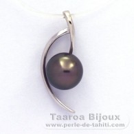 Ciondolo in Argento e 1 Perla di Tahiti Rotonda C 9.2 mm