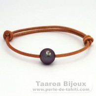 Braccialetto in Cuoio e 1 Perla di Tahiti Rotonda C 11.3 mm