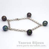 Braccialetto in Argento e 5 Perle di Tahiti Cerchiate B di 9 a 9.2 mm