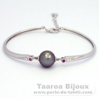 Braccialetto in Argento e 1 Perla di Tahiti Rotonda C 10.5 mm