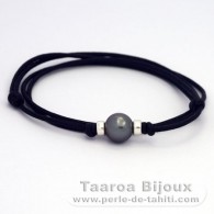Collana in Cotone e 1 Perla di Tahiti Rotonda C 9.7 mm