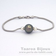 Braccialetto in Argento e 1 Perla di Tahiti Rotonda C 11 mm