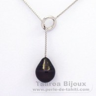 Collana in Argento e 1 Perla di Tahiti Cerchiate B 10.7 mm