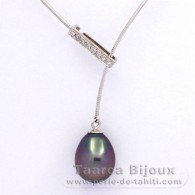 Collana in Argento e 1 Perla di Tahiti Semi-Barocca B 10.9 mm