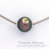 Collana in Argento e 1 Perla di Tahiti Rotonda C 11.4 mm