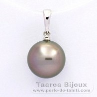 Ciondolo in Oro bianco 18K e 1 Perla di Tahiti Rotonda B 11.7 mm