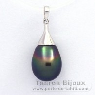 Ciondolo in Oro bianco 18K e 1 Perla di Tahiti Semi-Barocca A 10.4 mm