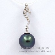 Ciondolo in Argento e 1 Perla di Tahiti Rotonda C+ 10.3 mm