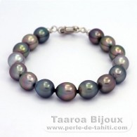 Braccialetto in Argento e 15 Perle di Tahiti Semi-Barroca B di 9 a 9.4 mm