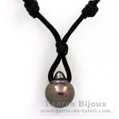 Collana in Cotone e 1 Perla di Tahiti Semi-Barocca C 11.7 mm