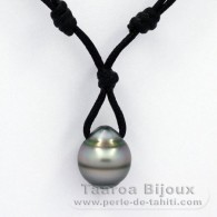 Collana in Cotone e 1 Perla di Tahiti Cerchiate C 13.4 mm