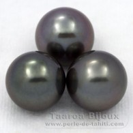 Lotto di 3 Perle di Tahiti Rotonda C di 11.5 a 11.9 mm