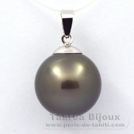 Ciondolo in Oro bianco 18K e 1 Perla di Tahiti Rotonda B 13.5 mm