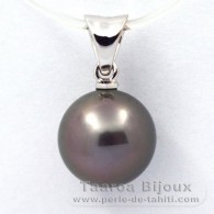 Ciondolo in Oro bianco 18K e 1 Perla di Tahiti Rotonda B 9.2 mm