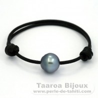 Braccialetto in Cuoio e 1 Perla di Tahiti Cerchiate C 13 mm