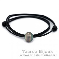 Collana in Cuoio e 1 Perla di Tahiti Semi-Barocca C 14.5 mm